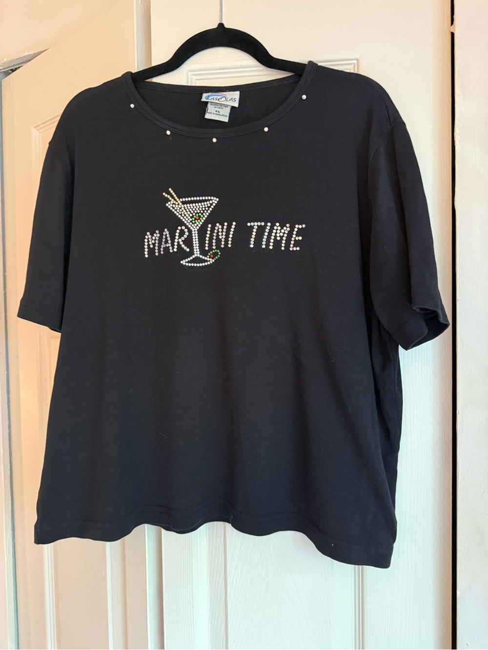 Embellished Black 'Martini Time' Short Sleeve Tee